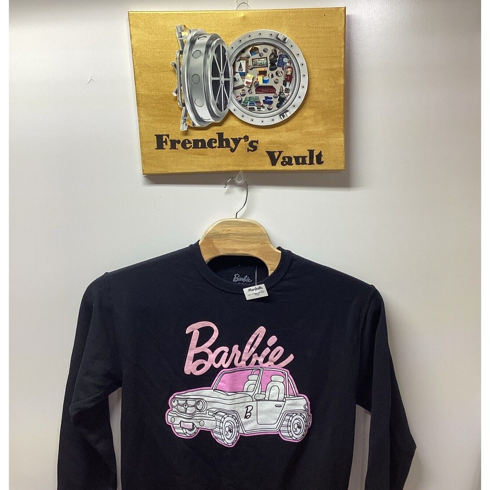 Barbie Black Graphic Sweatshirt Pink Jeep Logo Crew Neck Pullover Medium NWT - Picture 4 of 4